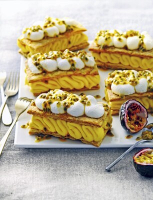 millefeuille met tamarinde, mascarpone en passiefruit