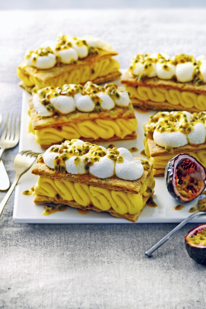 millefeuille met tamarinde, mascarpone en passiefruit