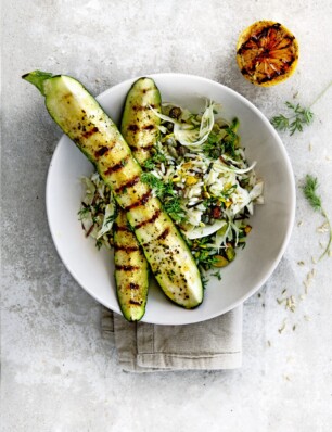 courgette van de bbq met warme venkelrijst