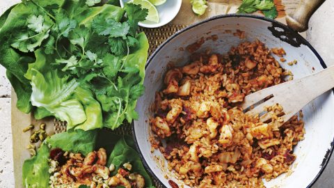 slablad met kimchi en garnalen gezonde rijst recepten