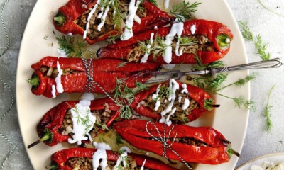 gevulde puntpaprika met lamsgehakt en yoghurt