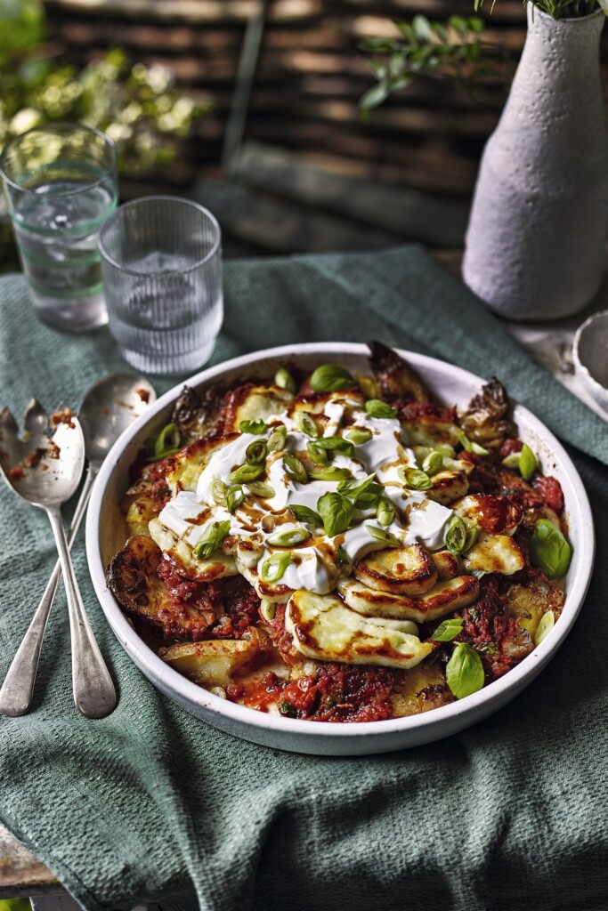 gebakken aardappeltjes met halloumi uit de oven