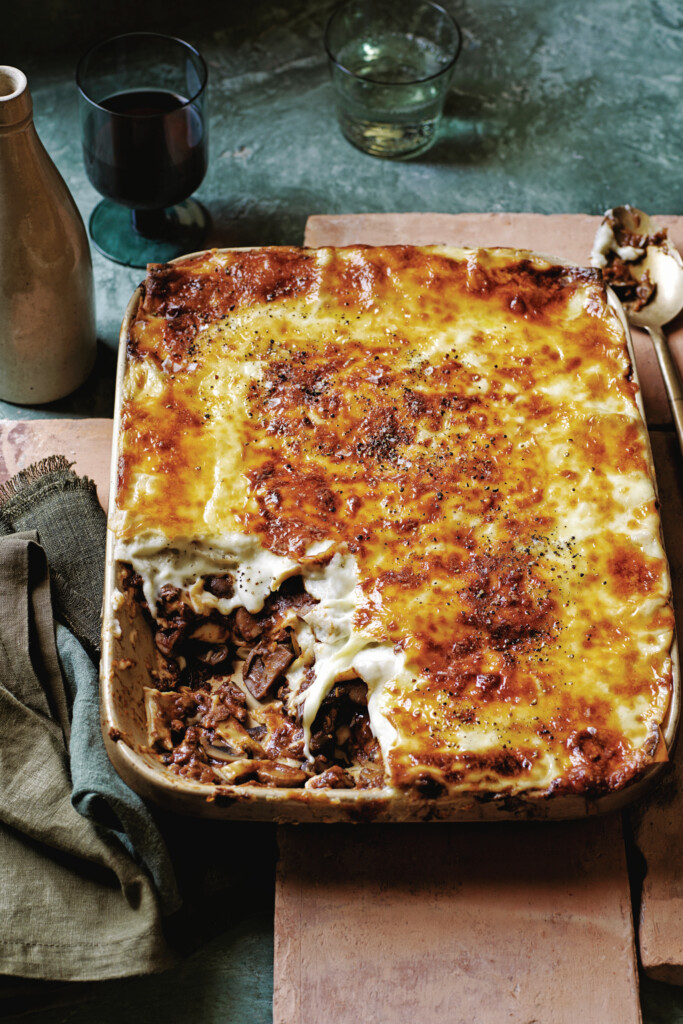 vegetarische lasagne met paddenstoelen