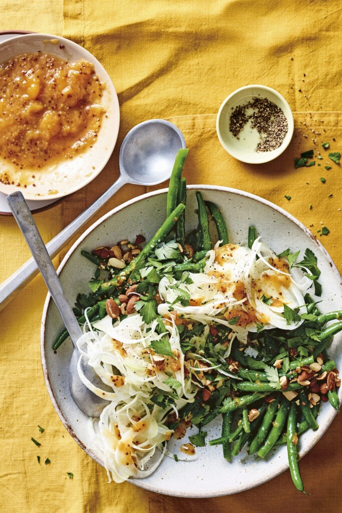 sperziebonen-venkelsalade met perzikmostarda