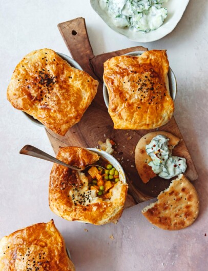 pasteitjes met pompoencurry & komkommerraita