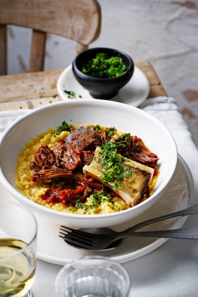 Italiaans draadjesvlees met geroosterd merg & saffraanrisotto