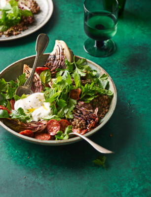 linzensalade met gegrilde radicchio & salami