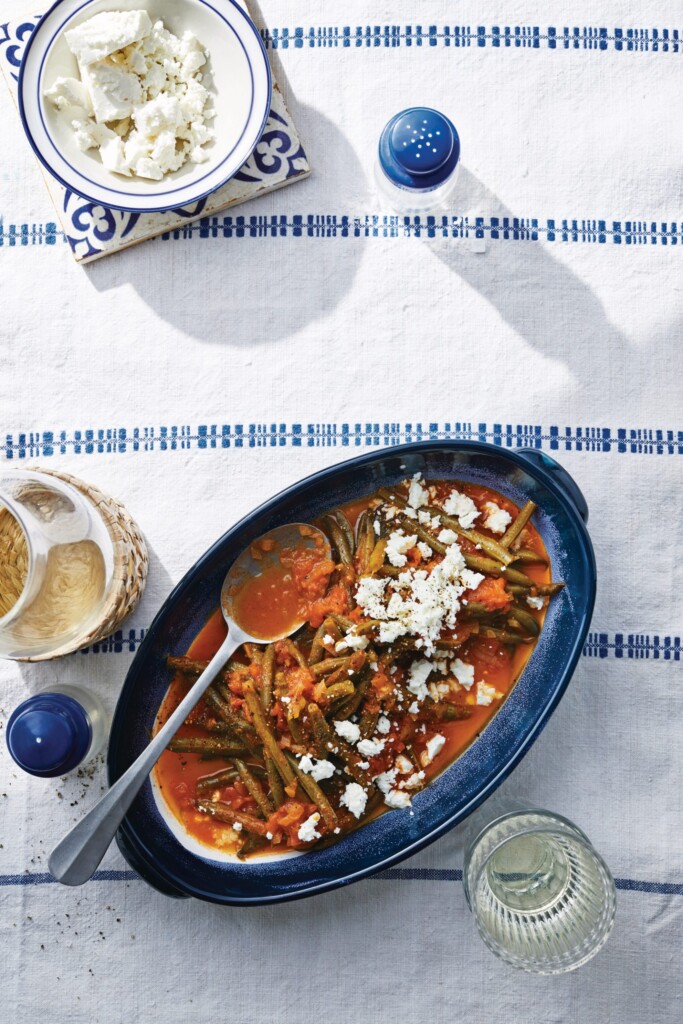 sperziebonenstoof met tomatensaus en feta