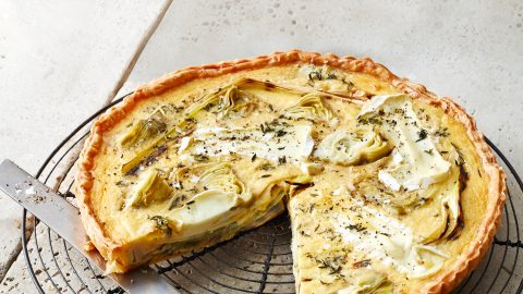geitenkaas-quiche met prei en artisjokken
