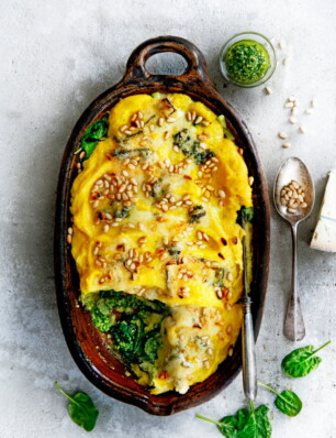 polenta al forno (polenta uit de oven met spinazie en gorgonzola)