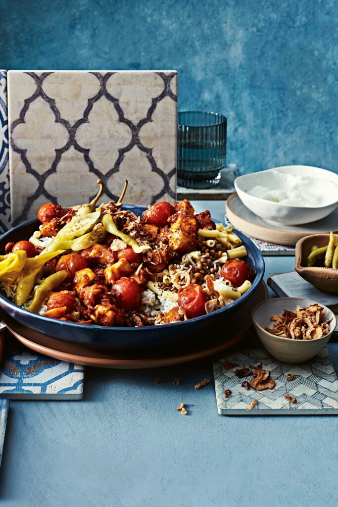 koshari (vega streetfood uit Egypte)