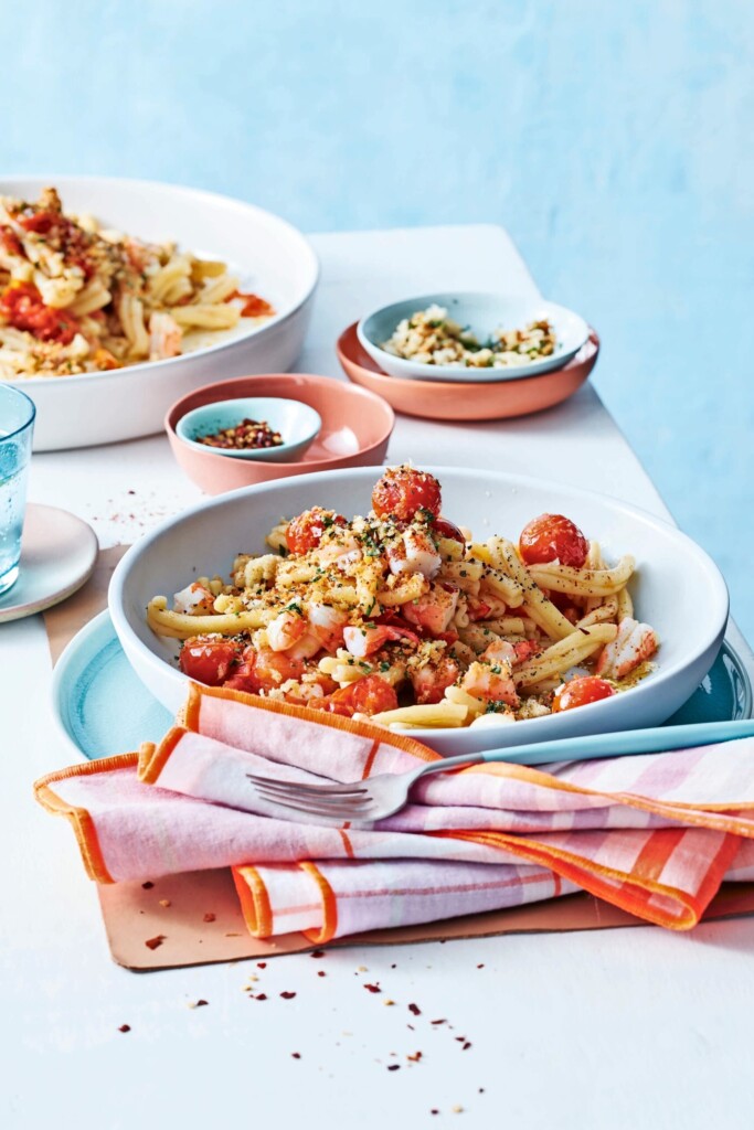 pasta met knoflookgarnalen en tomaatjes