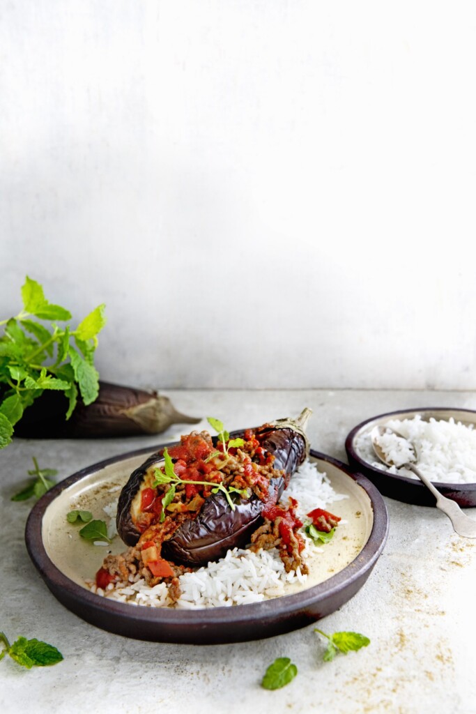 gevulde aubergines met lamsgehakt