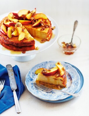 ricottacake met nectarines en walnoten