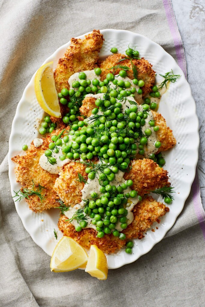 gezond recept uit de airfryer: Milanese tonnato met doperwten