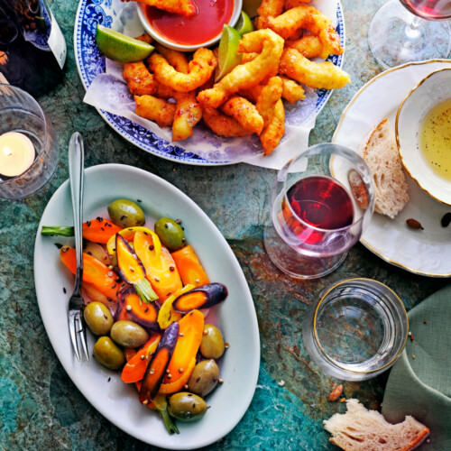 hartige churros met garnalen & spicy limoendressing