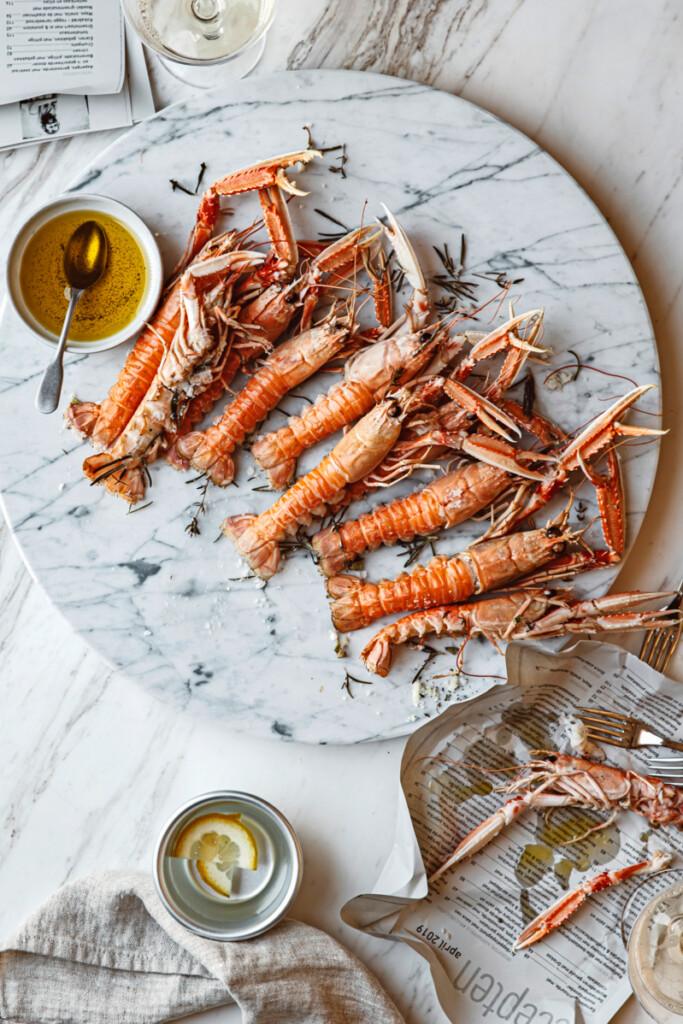 langoustines op kruidenzout met vanille-olijfolie