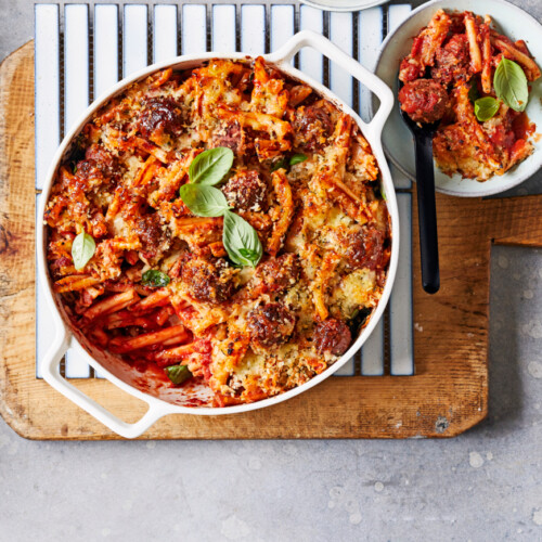 pasta met gehaktballetjes al forno