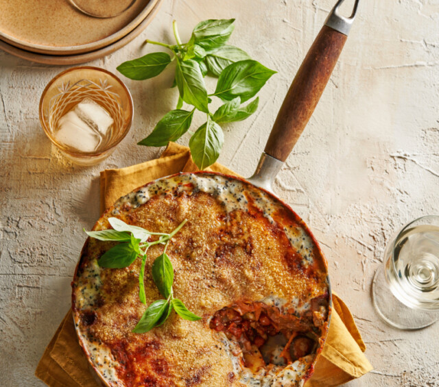 panlasagne met truffelbechamel & paddenstoelen