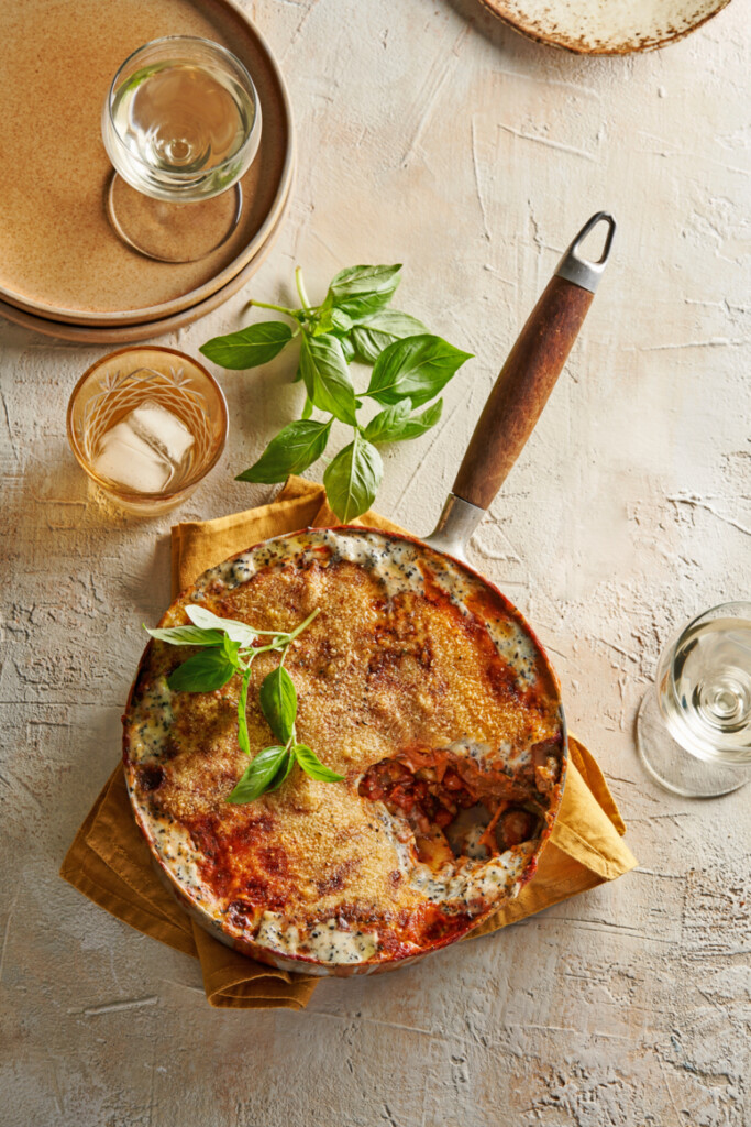 panlasagne met truffelbechamel & paddenstoelen