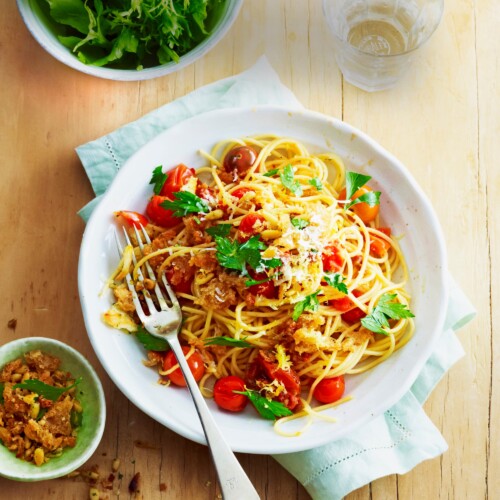 pasta arrabiata met salade