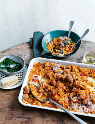 risoni met venkelgehaktballetjes in tomatensaus