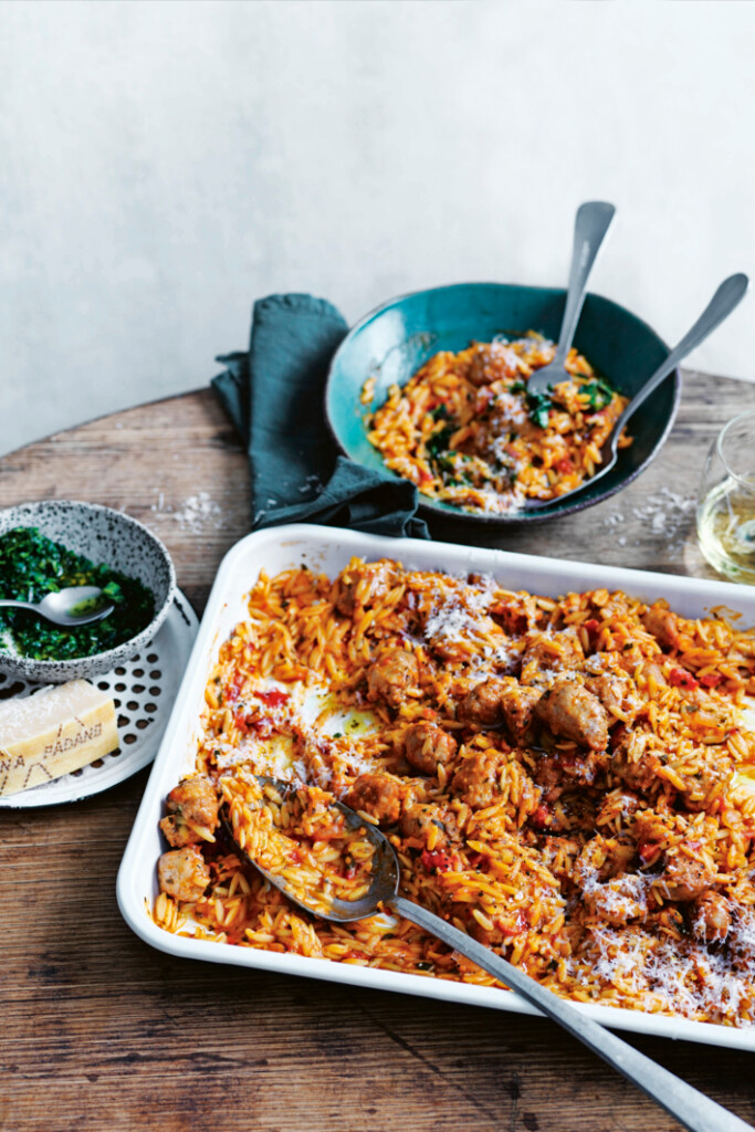 risoni met venkelgehaktballetjes in tomatensaus