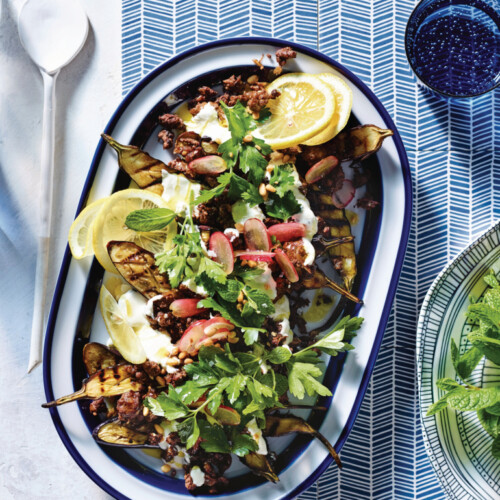 spiesjes lamsgehakt aubergine