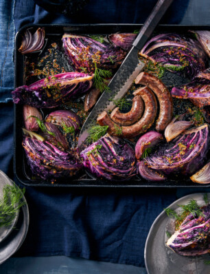 kool & worst uit de oven met mosterd & dille