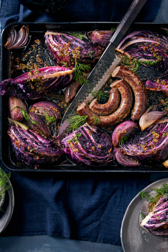 kool & worst uit de oven met mosterd & dille