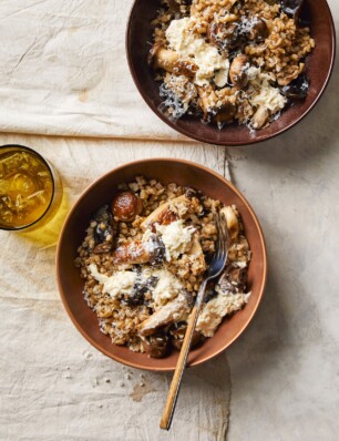 parelgort-risotto met paddenstoelen