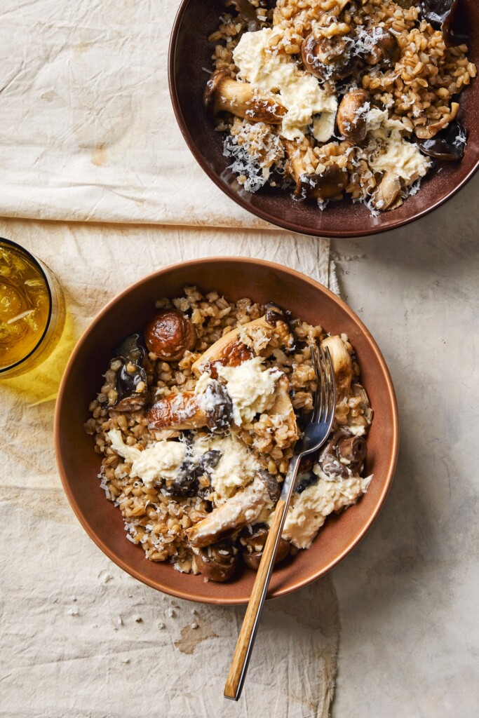 parelgort-risotto met paddenstoelen