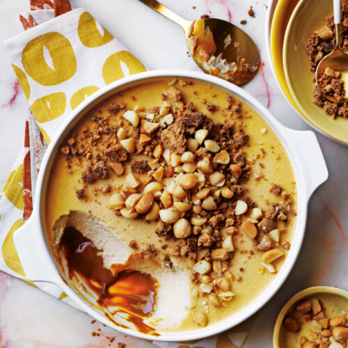 banoffeepudding met witte chocoladecrumble