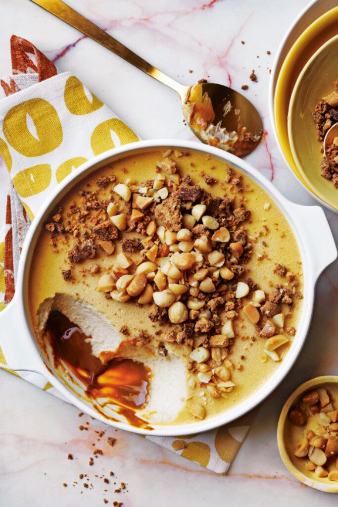 banoffeepudding met witte-chocoladecrumble