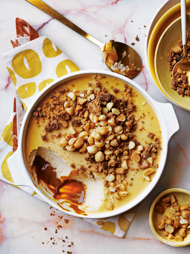 banoffeepudding met witte chocoladecrumble