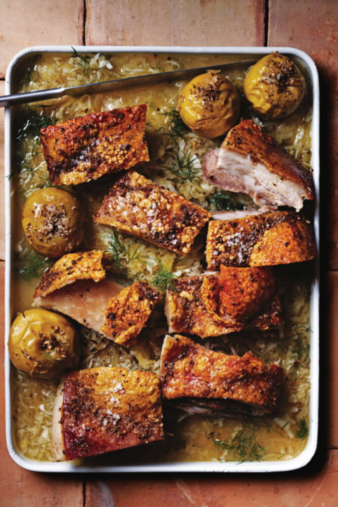 krokante varkensbuik met zuurkool en tijm