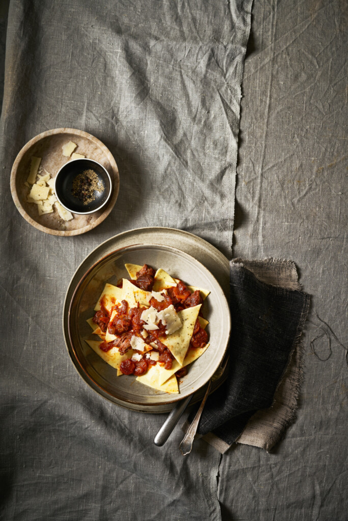maltagliata met een stoof van wild zwijn & balsamicoazijn