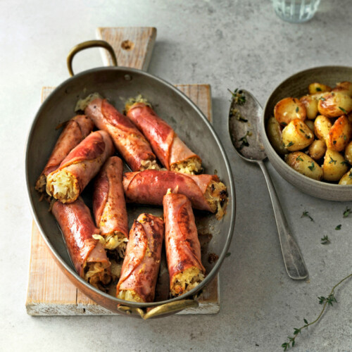 Winterse zuurkool met ham met tijmkrieltjes.