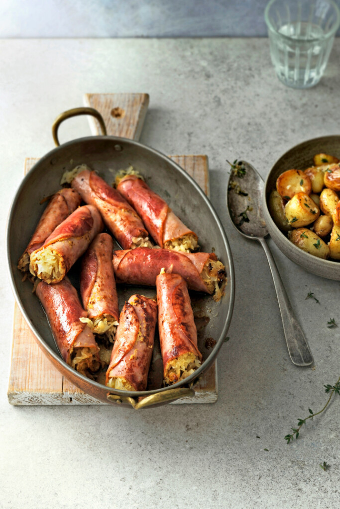 zuurkoolrolletjes met ham en tijmkrieltjes