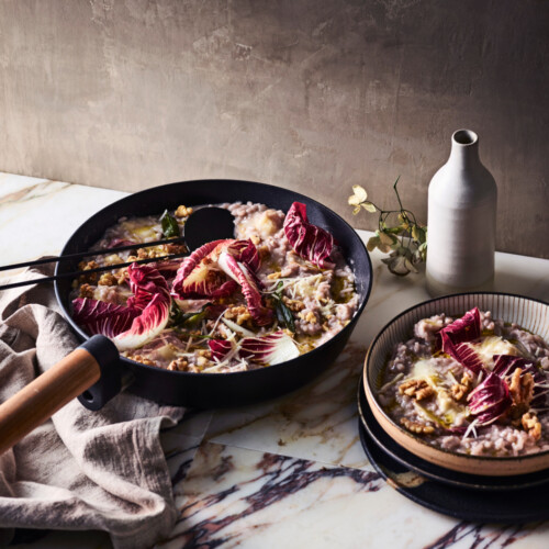 risotto met radicchio, walnoten en taleggio