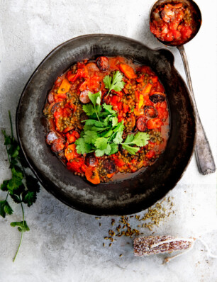 linzen met knoflookfuet