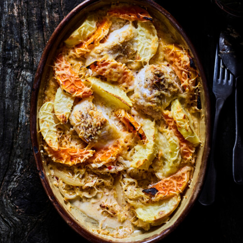 romige zuurkool met nduja en kabeljauw