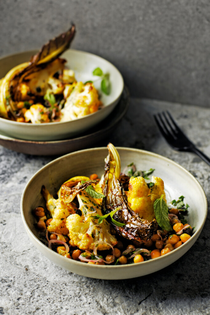 kikkererwtensalade met geroosterde bloemkool