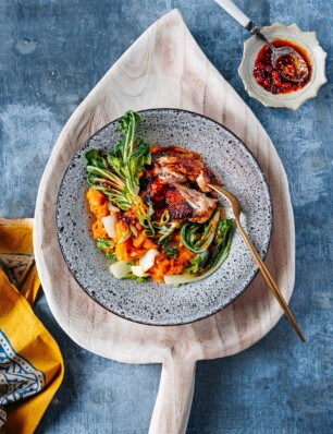 kip adobo met zoete-aardappel-paksoistamppot