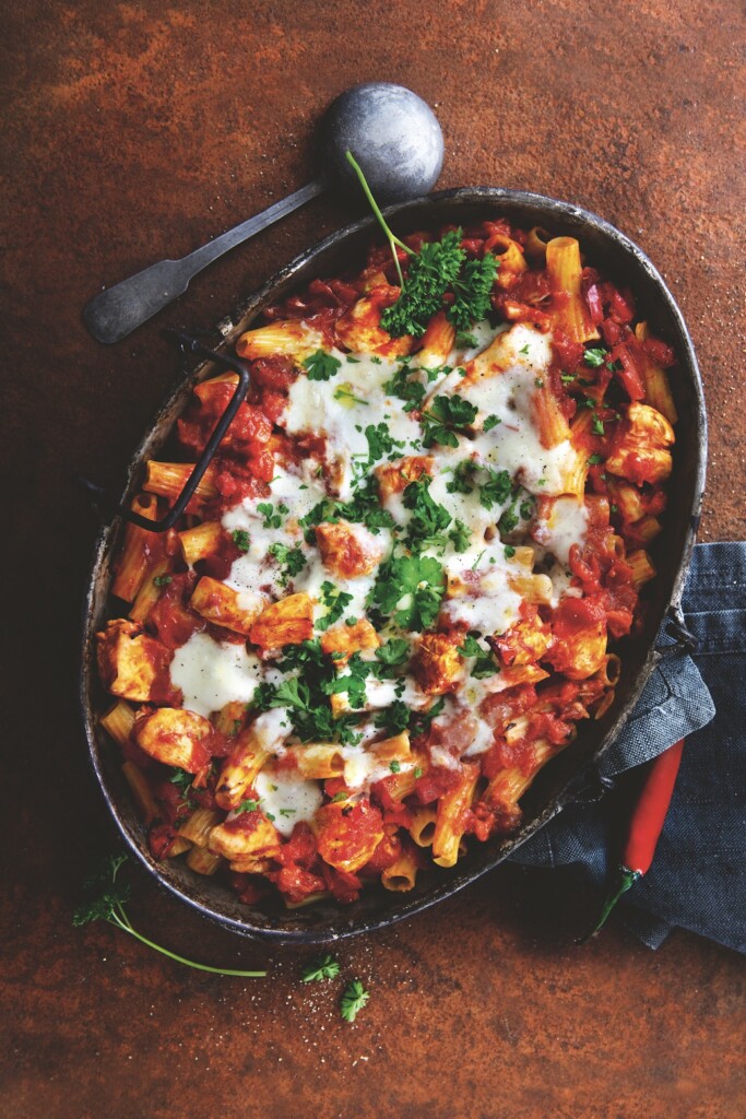 romige pasta met kip uit de oven