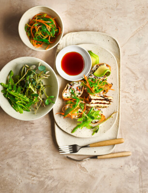 warme tofoebuideltjes met gemberrijst