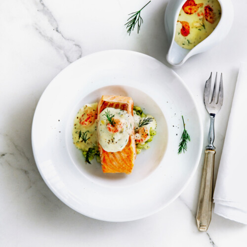 Zalmfilet met rivierkreeftjessaus