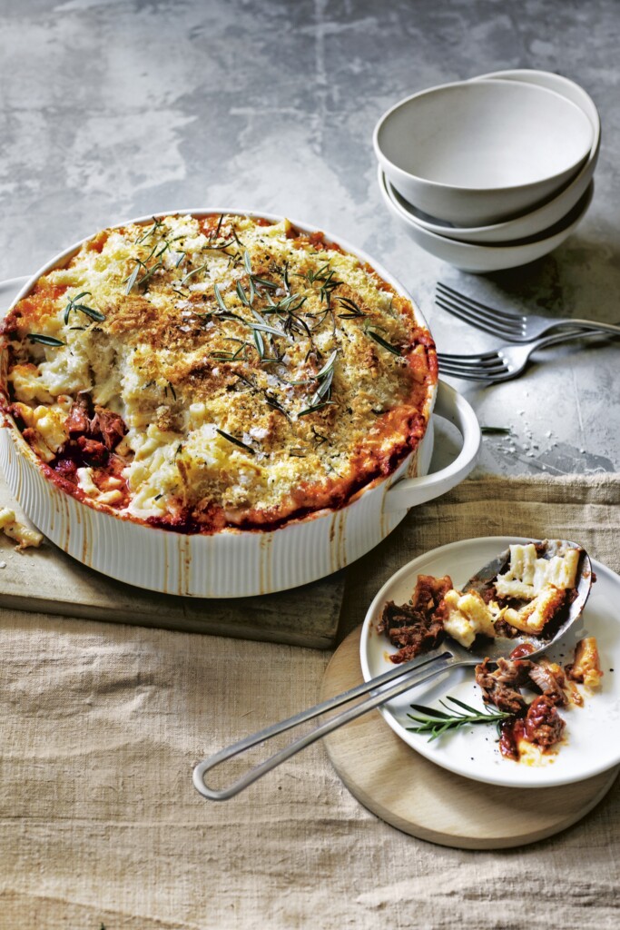 mac ’n cheese met lamsragout en pecorinogratin