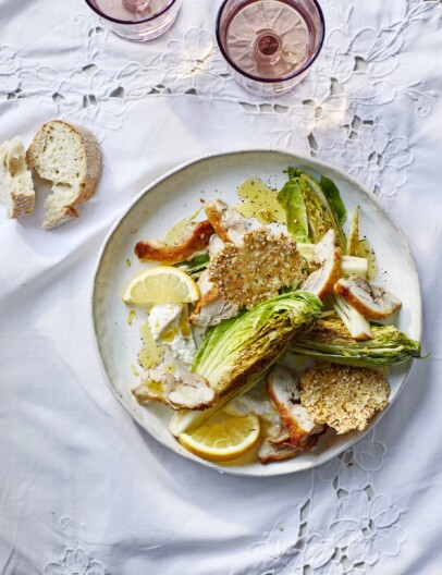 crunchy kip met mini-romaine & citroenricotta