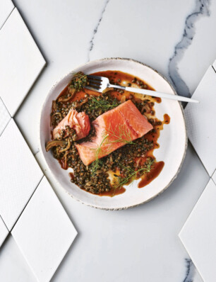 gekonfijte zalm met linzen & venkel